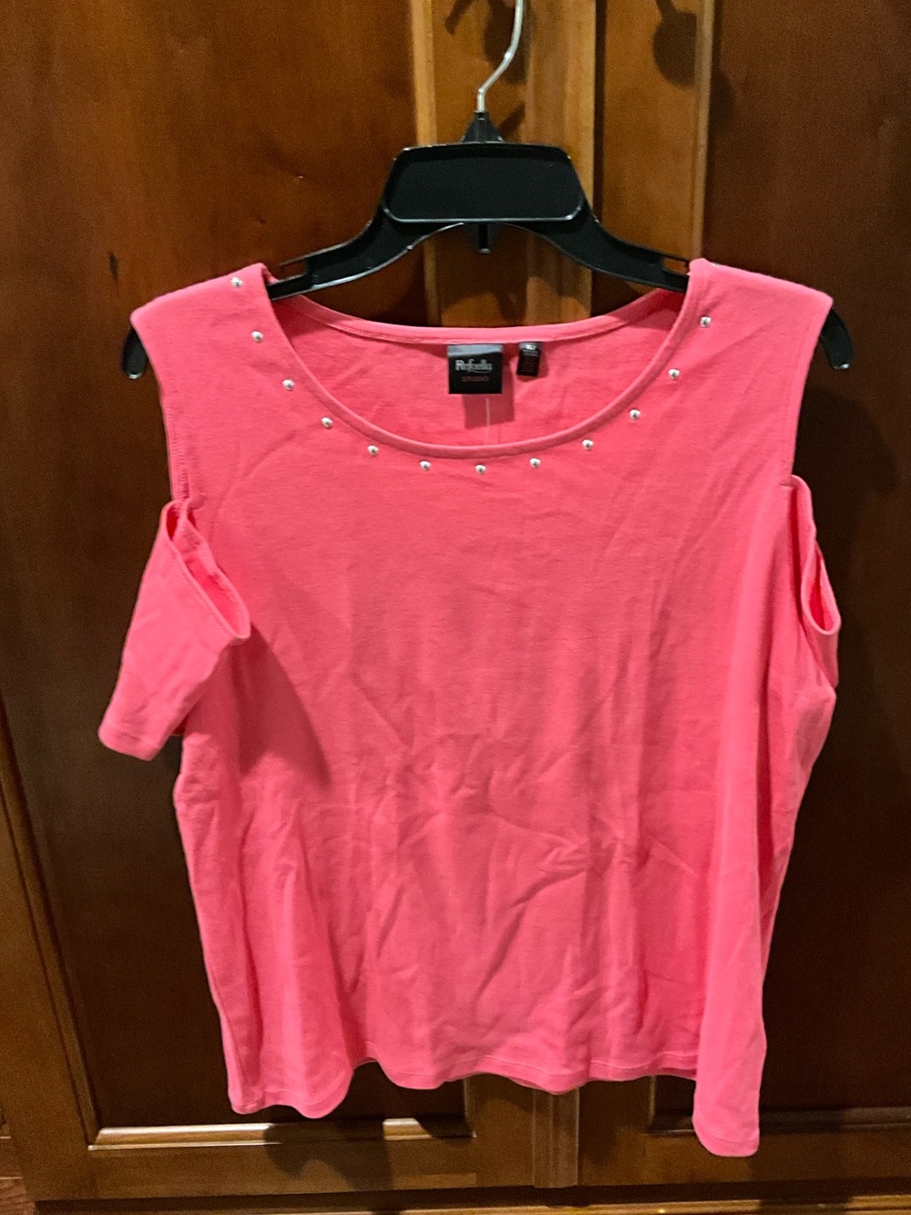 NWT Rafaella Pink Cold-Shoulder Studded Knit Top Size Xlarge